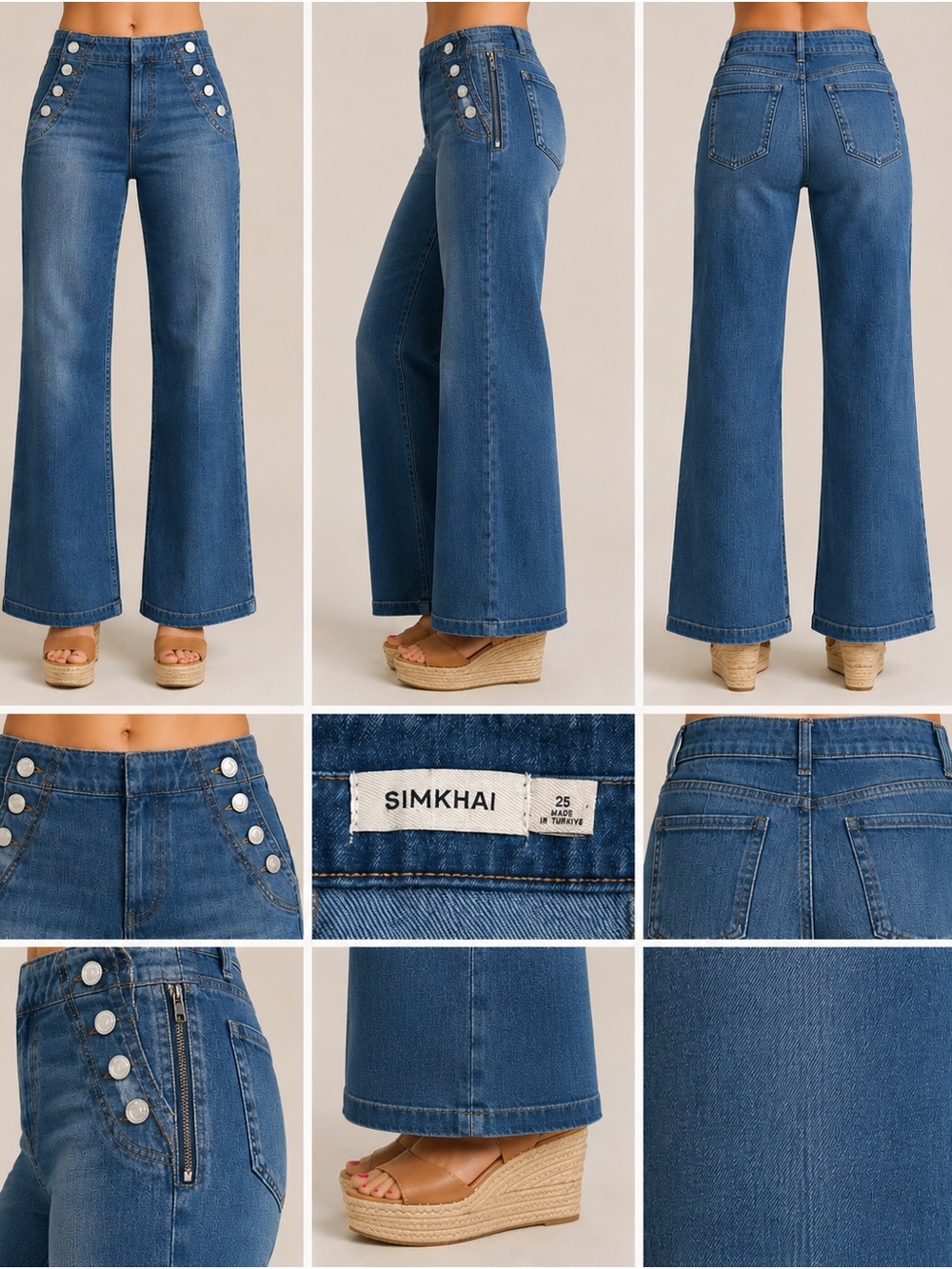 Jonathan Simkhai High-Rise Wide Leg Jeans in Medium Blue sailor pants